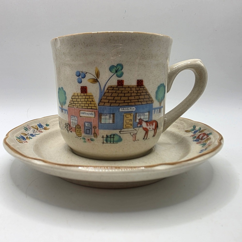 International Tableworks Heartland Village 105 Stoneware Cup Saucer Set 4pc 1994